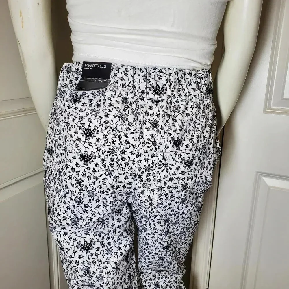 NWT INC Women's White Pocketed Joggers Elastic Waistband Cuffs Printed Pants - Picture 11 of 17